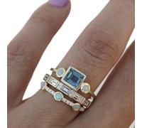 Gold Three-Piece Sapphire Rings for Women Stacking Ring Gold Boho Zircon Rings Set Vintage Stackable Dainty Gold Jewelry Set with Moonstone and Sparkling Crystals Ring(Size 6