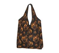 Gold Tiger Dark Print Reusable Grocery Bags Shopping Bags - Foldable Grocery Bag Tote Bag with Handles, Black, 1 PCS