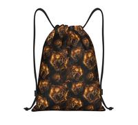 Gold Tiger Dark Women Men Drawstring Bag Durable Pe Bag Waterproof String Backpack For Holidays Travel Picnic