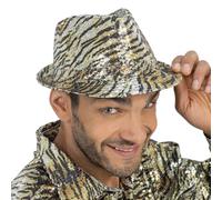 Gold Tiger Print Trilby Hat with Sequins - One-Size Sparkling Animal-Print Festival & Party Fedora-Style Accessory