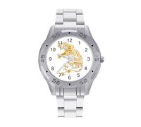 Gold Tiger with Floral Tail Men's Business Watch Fashion Stainless Steel Wristwatches Custom Easy Read Watches for Women