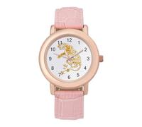 Gold Tiger with Floral Tail Women's Custom Watch Fashion Soft Strap Wristwatches Gifts for Birthdays Valentine's Day