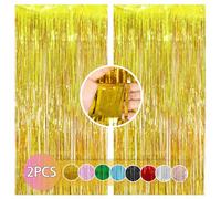 Gold Tinsel Curtain - Birthday Party Decorations Foil Fringe Streamers, 3.3ft X 8.2ft Metallic Tinsel Curtain Party Foil Curtain for Birthday Christmas Wedding Holiday Decoration 2 PCS