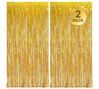Gold Tinsel Curtain Party Backdrop, 2 Pcs 3.2ft x 6.5ft Glitter Gold Tinsel Curtain Foil Fringe Curtain Backdrop Party Streamers Curtain Photo Backdrop Decorations for Birthday Graduation Party