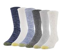Gold Toe Men's Harrington Crew Socks, Multipairs, White/Glacier/Black/White/Blue/Marbled Navy (6-Pairs), Large (Pack of 6)