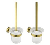 Gold Toilet Brush Holder Set - Wall-Mounted Glass & Stainless Steel Toilet Brushes - Space-Saving Bathroom Accessories - Elegant & Durable WC Cleaning Tools