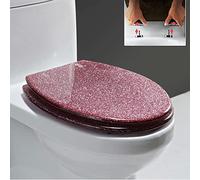 Gold Toilet Seat Glitter Toilet Seat, Resin Toilet Seat, Soft Close Elongated Toilet Seat Slow Close Bathroom Toilet Lid, Easy to Clean & Install, 36 * 42Cm,Silver foil (Pink)