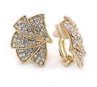 Gold Tone Clear Austrian Crystal Geometric Clip On Earrings/20mm L