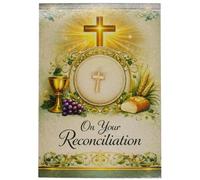 Gold Tone Cross Lapel Pin with “On Your Reconciliation” Prayer Card | Great Catholic Gift to Commemorate First Holy Confession