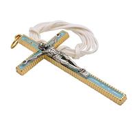 Gold-Tone Crucifix with Leather Cord | Metal Cross with Colored Enamel Accents | Great Catholic Gift for First Holy Communion and Confirmation | Made in Italy, Metal, No Gemstone