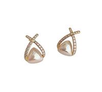 Gold Tone Flat Back Earrings with Pearl and Cubic Zirconia, Hypoallergenic Studs for Sensitive Ears, Minimalist Daily Jewellery, Birthday Gifts for Her, Gift Box Included