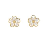 Gold Tone Flower Stud Earrings, Hypoallergenic 925 Silver Post Earrings, White Iridescent Floral Earrings, Thoughtful Jewelry Gift for Women, Bridesmaids, Birthday