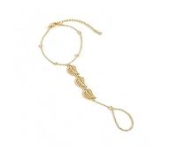 Gold-Tone Hollow Leaf Hand Chain Bracelet with Finger Ring Boho Slave Bracelet for Women Dainty Leaves Stack Hypoallergenic Summer Beach Jewelry