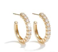 Gold Tone Hoop Earrings with Clear Cubic Zirconia Stones, Flat Back Earrings for Sensitive Ears, Hypoallergenic Nickel Free Studs, Ideal Birthday or Gift for Her, Jewelry Gift Box Include