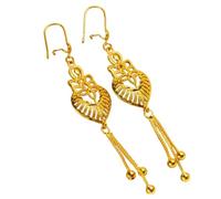 Gold Tone Indian Earring for Women Dubai Style Drop Dangle | Filigree Pattern, Bollywood Traditional Jewellery, Brass Craft, Wedding Party Accessory, Vintage Boho Style, Gift for Her