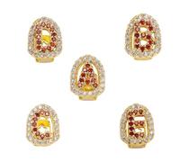 Gold Tone Initial Single Tooth Hip Hop Grillz - Red & Clear CZ Paved Openwork Letter Design, Bold Dental Bling Perfect(Gold with red diamonds,R)