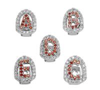Gold Tone Initial Single Tooth Hip Hop Grillz - Red & Clear CZ Paved Openwork Letter Design, Bold Dental Bling Perfect(Silver with red diamonds,P)