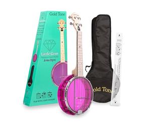 Gold Tone Little Gem Concert Ukulele Banjo with Bag - Pink Amethyst