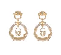 Gold-Tone Lock Drop Earrings Crystal-Encrusted Statement Dangle Earrings Glamorous Party Jewelry Suitable for Parties, Work and Daily Life
