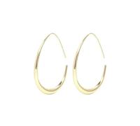 Gold Tone Metal Earrings, U-Shape Teardrop Curved Outline, Thick Wire Loop Structure, Integrated Post Earring, Matte Metallic Finish, Daily Matching Accessory