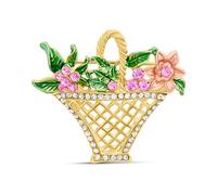 Gold Tone Pink Flower Basket - J5413