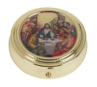 Gold Tone PYX for The Eucharist with Epoxy Last Supper Lid, 2 1/4 Inch