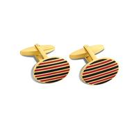 Gold Tone Red And Black Striped Enamel Cufflinks - A53174