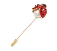 Gold Tone Red Enamel Faux Pearl Ladybird/Lady Bug Lapel, Hat, Suit, Tuxedo, Collar, Scarf, Coat Stick Brooch Pin - 70mm Long