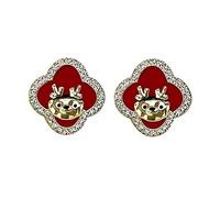 Gold-Tone Reindeer Stud Earrings with Red Enamel & Crystal Accents, Flat Back Design for Sensitive Ears, Ideal for Christmas or Birthday Gifts in Gift Box