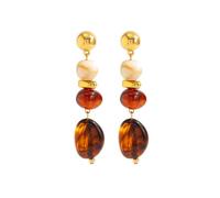 Gold Tone Resin Dangle Earring, Multi-Tier Irregular Amber & Cream Bead Drop Earrings, Minimalist Earth Tone Statement Earrings for Women Jewelry Gift