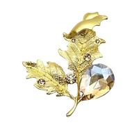 Gold Tone Rhinestone Brooch, 3D Embossed Leaf Floral Pin, Zinc Alloy Safety Back for Coat Suit Scarf Wedding Gift Gifts D