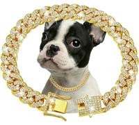 Gold Tone Stainless Steel Dog Choke Chain, Safety Lock Training Collar with Cuban Link Design for Medium Large Dogs