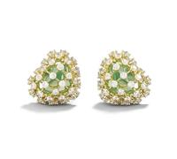 Gold Tone Teardrop Earrings with Green Stone and Crystal Accents for Women
