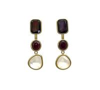 Gold-Tone Three-Stone Drop Earrings with Faceted Gemstones in Red, Black and Clear Crystal
