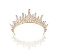 Gold-Tone Tiara with Clear White Rhinestones, Princess Crown Bridal Headpiece Queen Headband for Wedding, Prom, Pageant & Party Thanksgiving Gift