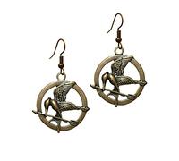 Gold Tone Vintage Tiny Birds - "MockingJay" Prop Rep Pin Antique Brass Colored Pendant Steampunk Dangle Earrings Inspired by Movie Replica Model for Women Lady Gifts Collection (earring2017), Brass,