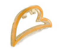 Gold Tone Yellow Enamel Open Heart Hair Claw/Clamp - 65mm Across