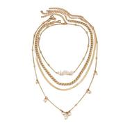 Gold-Toned Multi-Layer Imitation Pearl Tassel Necklace Set, Combined Snake Flat Bead Chain Stacked Jewelry, Mixed Texture Layered Necklaces for Off Shoulder Cami Knit Daily Outfit