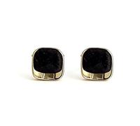 Gold-Toned Square Stud Earrings with Black Faceted Stone, Flat Back Earrings in 925 Sterling Silver, Hypoallergenic and Nickel Free, Ideal for Sensitive Ears, Birthday or Gifts for Her, J