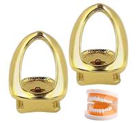 Gold Tooth Cap 2Pcs Copper Bright Color Luxurious Tooth Jewelry Enhance Smile Grills for Parties Dances Costume Cheerful Occasions