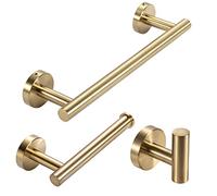 Gold Towel Rail, Toilet Paper Holder & Hook Set, 3 Pcs Bathroom Hardware | Heavy Duty 304 Stainless Steel 30cm Towel Holder & Hook, Toilet Paper Holder Wall Mounted for Bathroom Kitchen Roll Holder