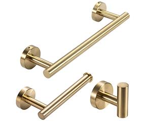 Gold Towel Rail, Toilet Paper Holder & Hook Set, 3 Pcs Bathroom Hardware | Heavy Duty 304 Stainless Steel 30cm Towel Holder & Hook, Toilet Paper Holder Wall Mounted for Bathroom Kitchen Roll Holder
