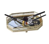 Gold Tray - Golden Glass Vanity Tray | Countertop Organizer, Bedroom Dresser Tray, Small Perfume Tray for Makeup, Jewelry, Perfume, Keys
