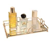 Gold Tray,HAIGOUER,Mirror Tray,Beautiful and Elegant Makeup Tray,Vanity Tray,Luxury Rust-Proof Glass Tray for Bathroom Vanity Bathroom Dresser Bedroom