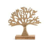 Gold Tree of Life Ornament | Metal Family Tree Sculpture on Mango Wood Base | Elegant Home Decoration - 16cm