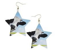 Gold Trendy Leather Star Earrings for Women â€“ Cow Patterns Print Dangle Jewelry, Lightweight Fashionable Hoop Pendants