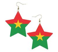 Gold Trendy Leather Star Earrings for Women – Flag of Burkina Faso Print Dangle Jewelry, Lightweight Fashionable Hoop Pendants