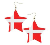 Gold Trendy Leather Star Earrings for Women â€“ Lightweight Denmark Danish Flag Print Dangle Jewelry, Party Favors & Decorations