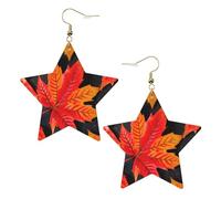 Gold Trendy Leather Star Earrings for Women â€“ Lightweight Fall Red Leaves Print Dangle Jewelry, Party Favors & Decorations