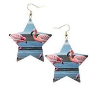 Gold Trendy Leather Star Earrings for Women – Lightweight flamingos on the beach Print Dangle Jewelry, Party Favors & Decorations